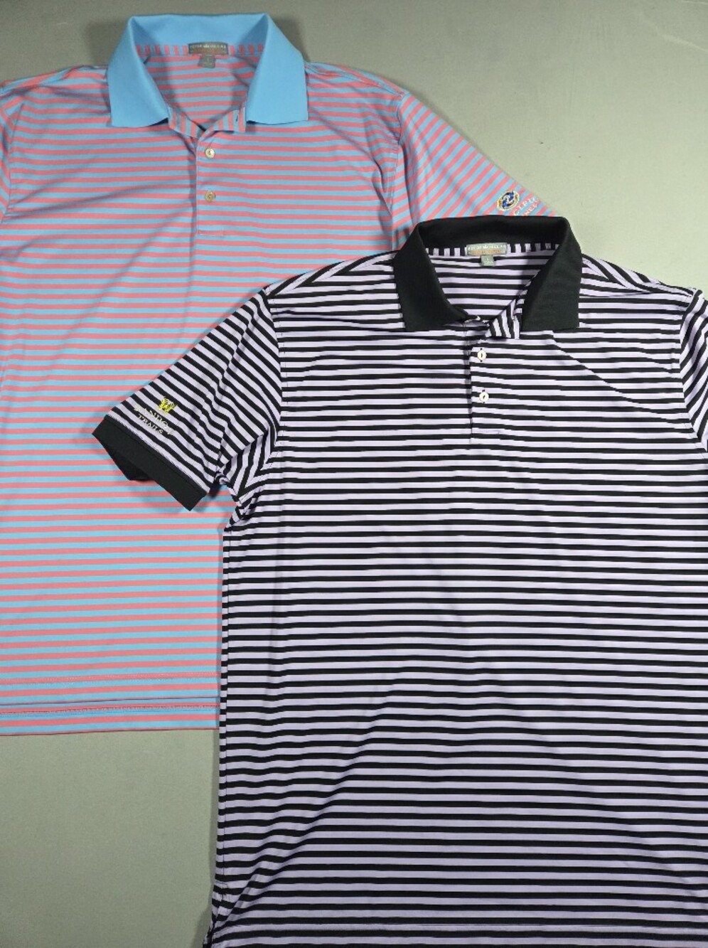 Peter Millar Striped Polo Set — Black & Lavender and Pink & Blue Large